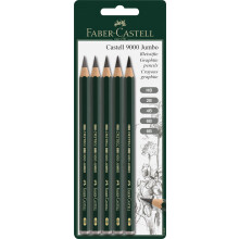 Faber-Castell 5 Piece Quality Castell 9000 Jumbo Graphite Pencils Blister Card Set, Including HB, 2B, 4B, 6B and 8B