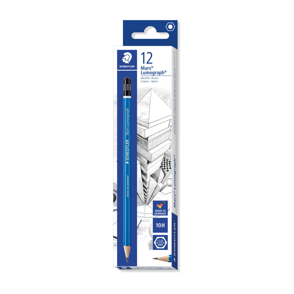 Staedtler 100-10H Mars Lumograph Graphite Pencils For Drawing & Sketching - 10H (Box Of 12)