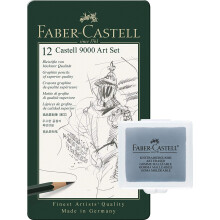 Faber-Castell 119065 ? Pencil Castell 9000, Set of 12 Art Set, Contents 8B ? 2H, Set mit Knetgummi, Basic assortment 8b - 2h