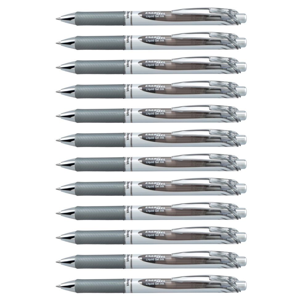 Pentel Bl77-Nx Energel Retractable Gel Rollerball Pen, Refillable, 0.7Mm Tip, Grey Ink (Pack Of 12)