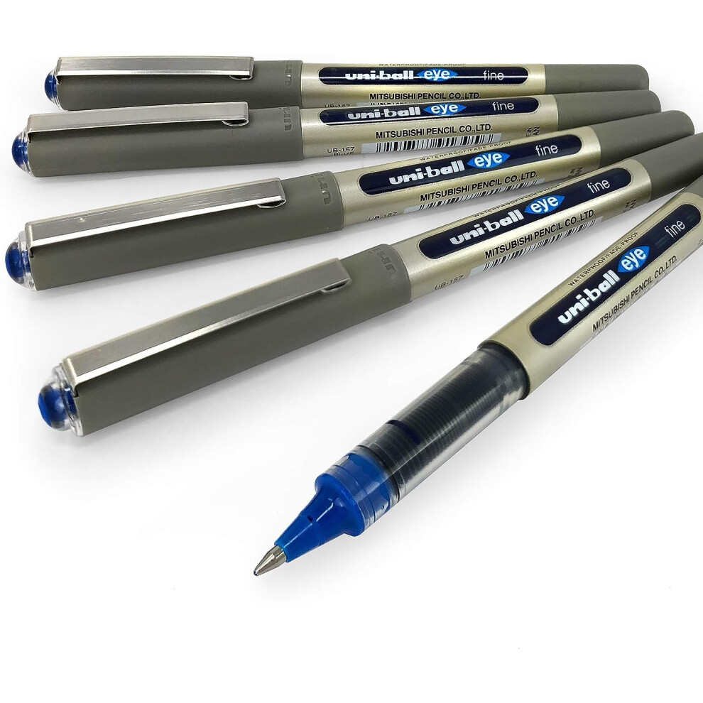Uni-Ball - Ub-157 Liquid Ink Rollerball Pens - 0.7Mm Nib - Ink - Pack Of 5 Blue