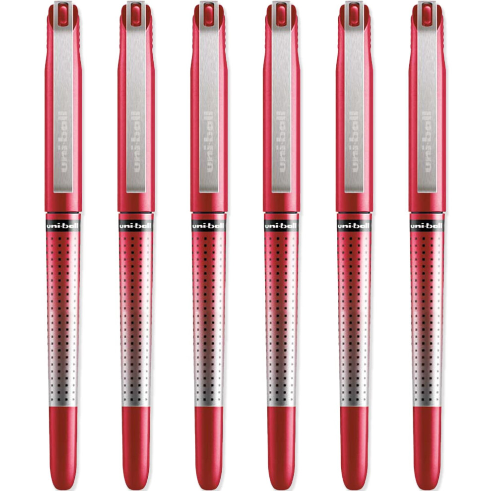 Uni-Ball Eye Needle Ub-185S Rollerball Pen - 0.5Mm Needle Point Nib - Ink - Pack Of 6 Red