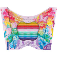 Faber-Castell Gift Set - Sparkle Colouring Pencils in Butterfly Shape Tin - 20 x Pencils inc Stickers