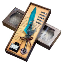 LSFCHYBY Quill Feather Pen and Ink Set,Calligraphy Set,Calligraphy Kits Include Antique Quill Feather Pen,5Nibs,1 Bottles Inks,Pen Holder for