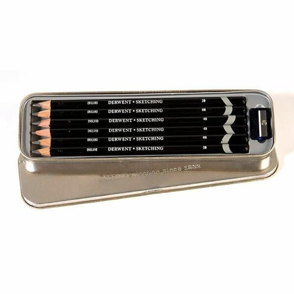 Derwent 0700836,Sketching Pencils, Drawing & Writing, Sharpener, Professional Quality,,Set Of 6 Black