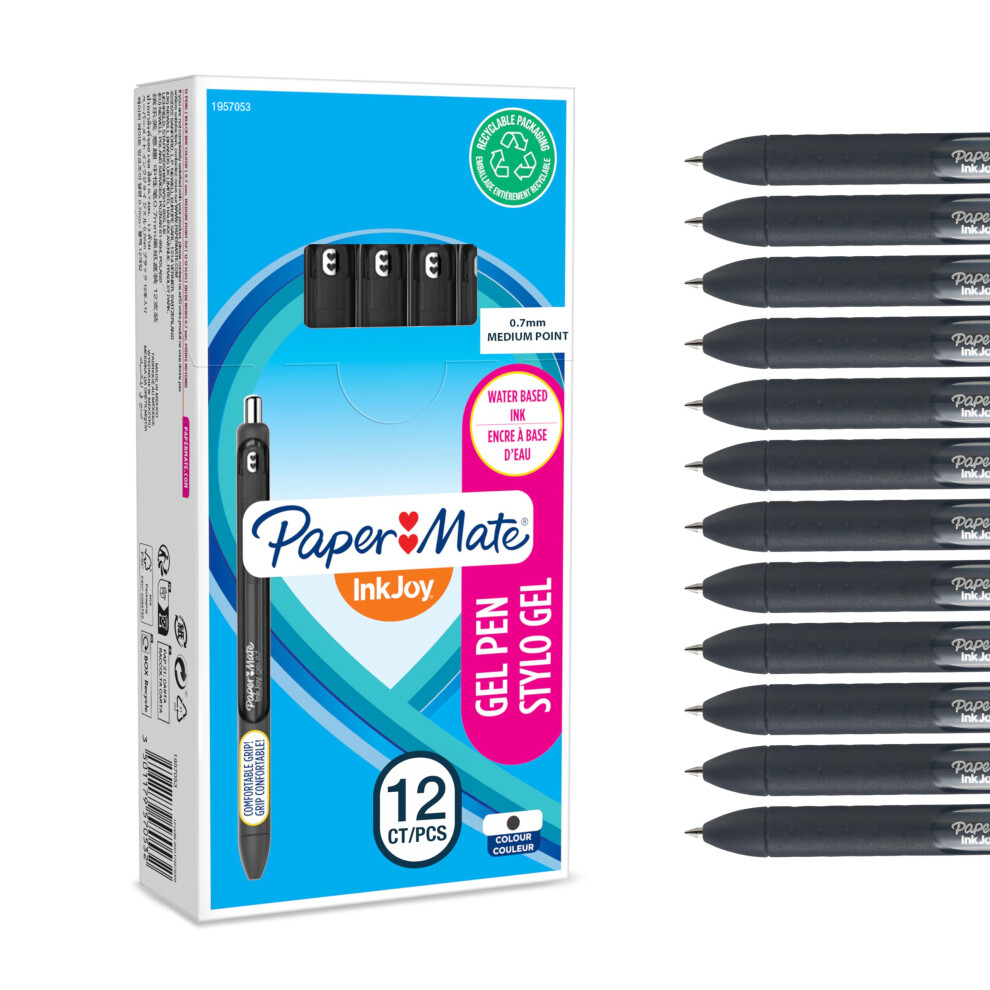 Paper Mate Inkjoy Gel Pens | Medium Point (0.7Mm) | Ink | 12 Count Black