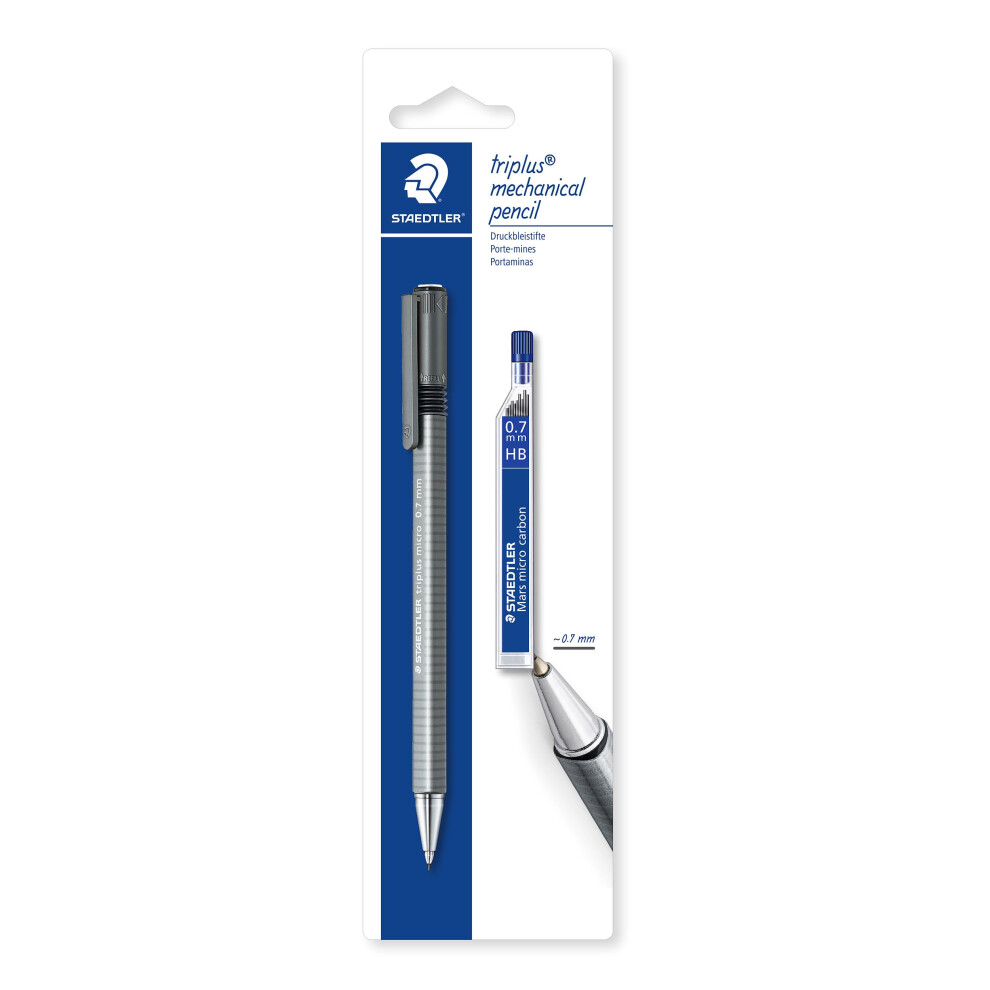 Staedtler 77427Bk25d Triplus Micro Triangular Mechanical Pencil, 0.7Mm (Blistercard Of 1 + 12 Hb Lead Refills)