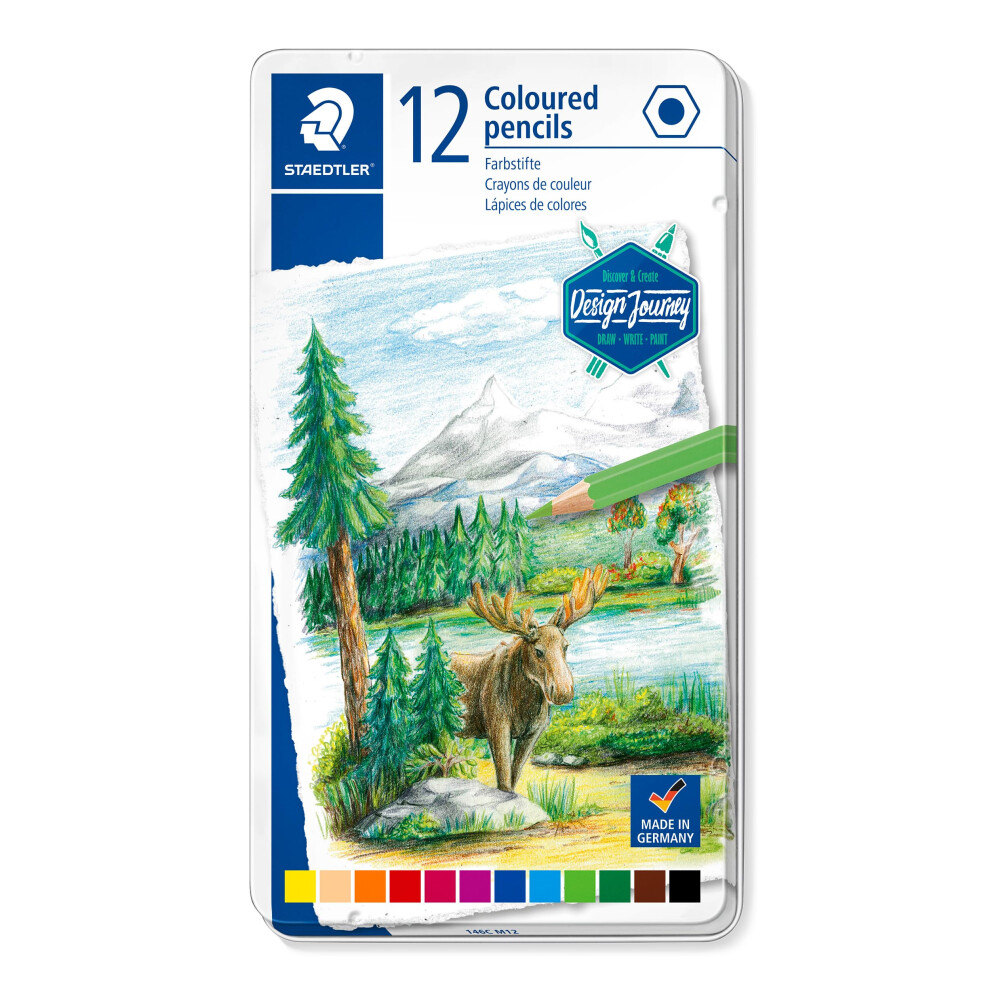 Staedtler 146C M12 Design Journey Colouring Pencils - Assorted Colours (Tin Of 12)