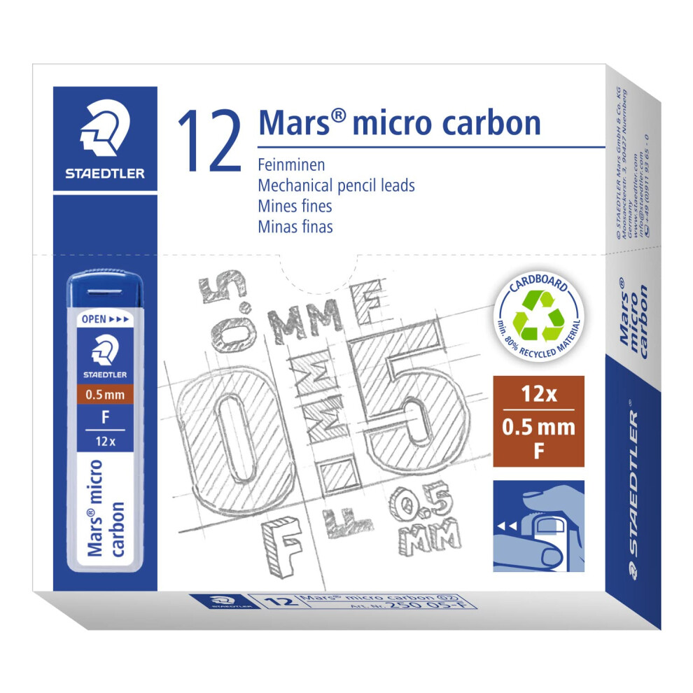 Staedtler 250 05-F Mars Micro Refill Leads For Mechanical Pencils - F, 0.5Mm (Box Of 12 X Tubes Of 12 Leads)