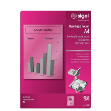 SIGEL LF420 Transparency Film for Laser/Copier BandW, clear, coated, auto feed, for double-sided printouts, 100 mic, A4, 50 sheets