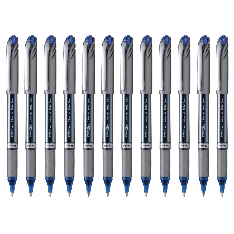 Pentel Bl27 Energel Plus Roller Ball Pen, 0.7Mm Tip, Blue Ink (Pack Of 12)