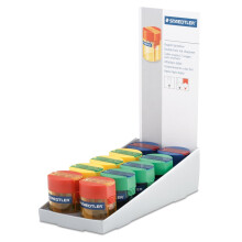 STAEDTLER 512 006 Round Double-Hole Tub Sharpener for Graphite & Colour Pencils up to 10.2mm Diameter - Assorted Colours (Pack of 10)