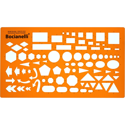 Plantec Geometric Tracing Template with Circles, Squares, Rectangles, Ellipses, Triangles, Hexagons, Pentagons and Other Symbols for Technical