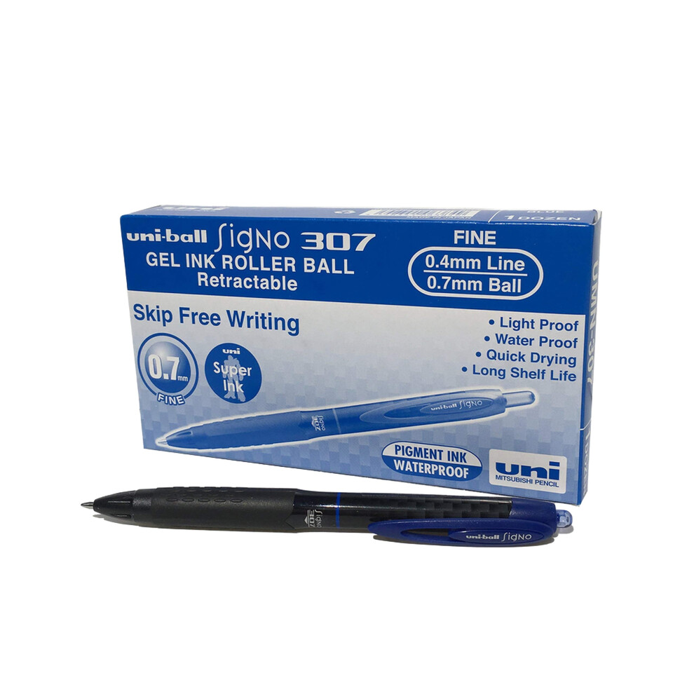 Uni-Ball Umn-307 Signo Rt Rollerball Pen, Blue Gel (Pack Of 12)