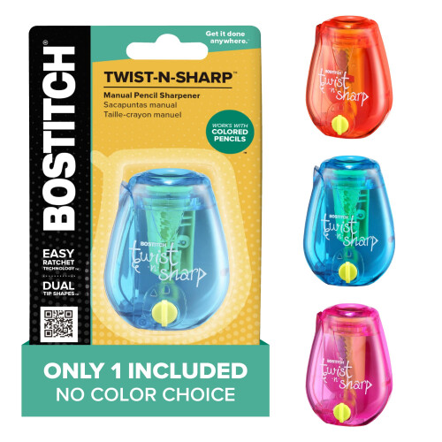 Bostitch Twist-N-Sharp Pencil Sharpener, Assorted Colors (PS1-ADJ)