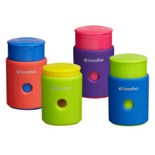 Swordfish ?Click Click? Pencil Sharpener with Mess-Free Canister [Pack of 16] Assorted Colours [40320]