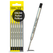 Online 6X Ballpoint Pen Refills Black, Medium Point, International Standard Biro Refills G2 Format, Waterproof, Universal Refills for Ballpoint Pens,