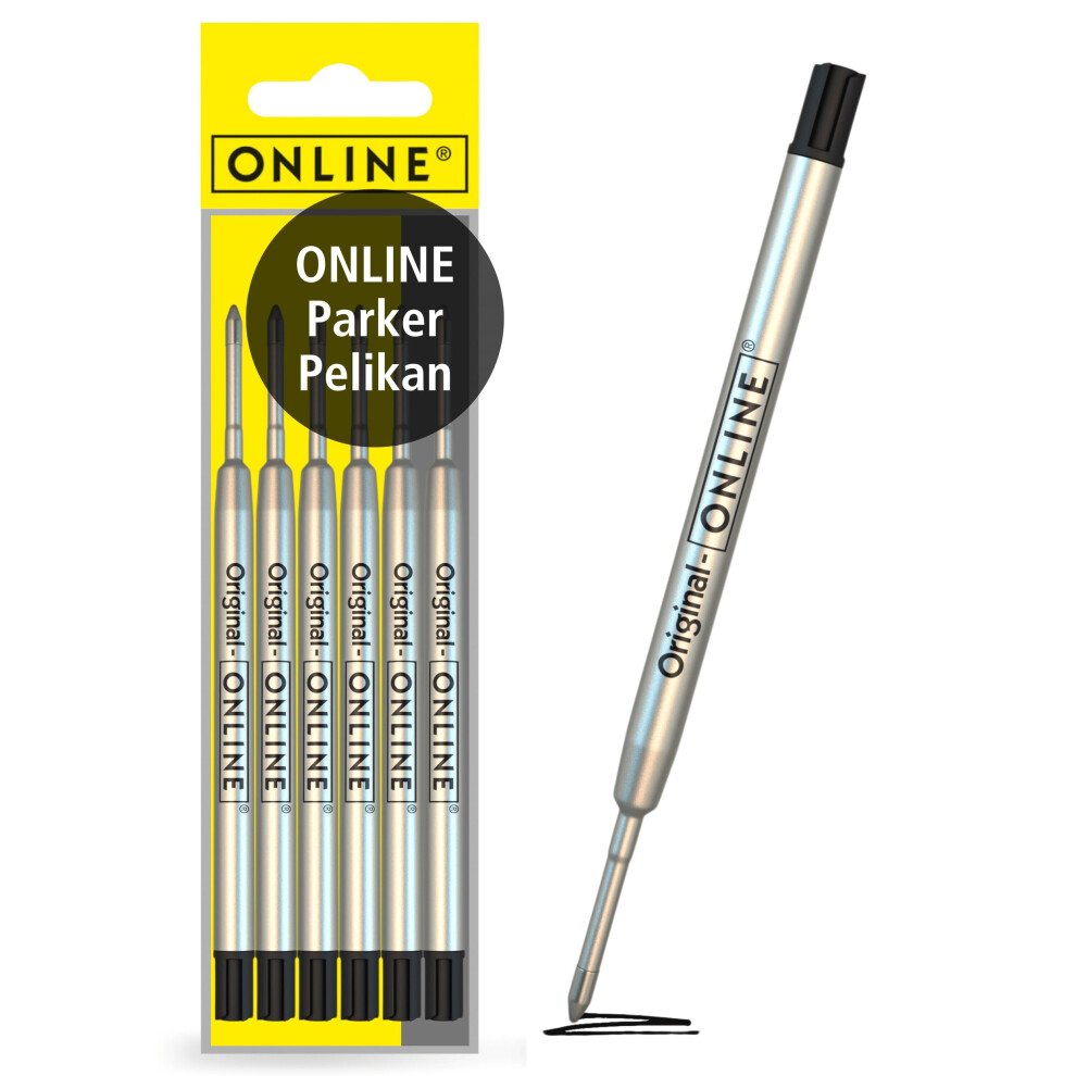 Online 6X Ballpoint Pen Refills Black, Medium Point, International Standard Biro Refills G2 Format, Waterproof, Universal Refills For Ballpoint Pens,