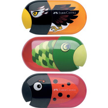 Faber-Castell - Double Pencil Sharpener with Eraser (Ladybug + Fish + Eagle)