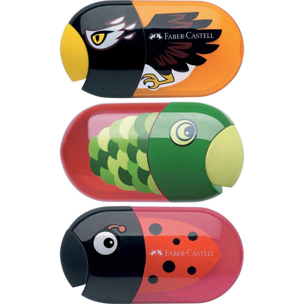 Faber-Castell - Double Pencil Sharpener With Eraser (Ladybug + Fish + Eagle)