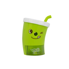 Emartbuy Cola Cup Pencil Sharpener ? Fun Drink Cup Shape with Smooth Sharpening Action for School & Office - Green Smile