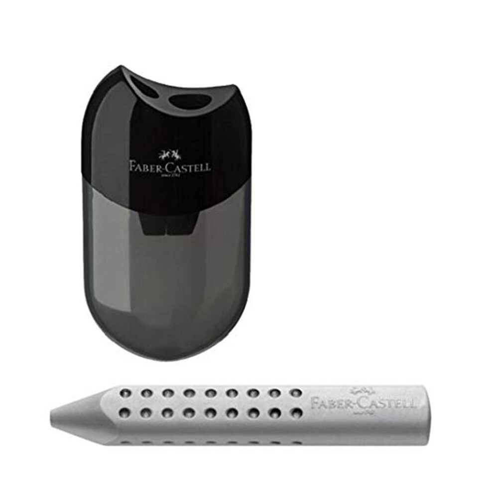 Faber-Castell 183500 Double Sharpener, Housing Colour: /Transparent (1 Sharpener + Triangular Eraser) Black/Grey
