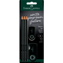 Faber-Castell Sleeve Set Black - 3 x Grip 2001 B Pencils, 1 x Sleeve mini eraser, 1 x Sleeve twin sharpening box