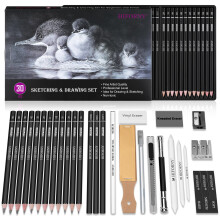HIFORNY 30 PCS Sketching Drawing Pencil Set,Sketch Pencils Art Supplies with Graphite,Charcoal,Blending Tools,Accessories,Drawing Kit for Adults