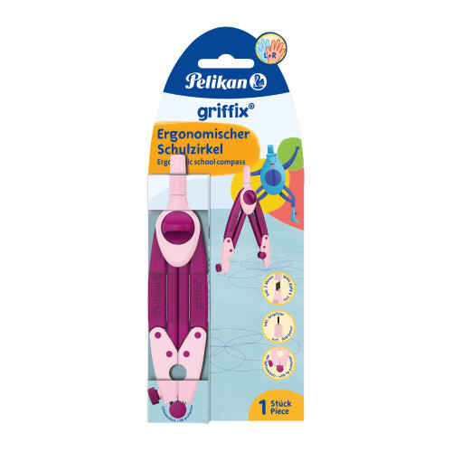 Pelikan Griffix Compass - Ideal for School - Ergonomic Shape - Includes Refills & Sharpener - Pink