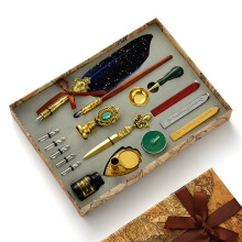 Joyeee Feather Calligraphy Pen Set, Glittering Quill Pen Ink Set, Antique Dip Feather Pen Set and Sealing Wax Kit, Gift Box for Writing, Drawing &