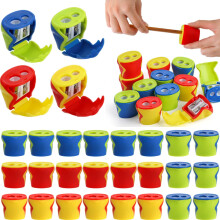 AVLA 24 Packs 2 Holes Pencil Sharpener, Dual Holes Colorful Manual Pencil Sharpener, Handheld Compact Small Pencil Sharpener with Lid for Adults,