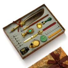 Joyeee Red Quill Pen and Ink Set, 16 Piece Antique Calligraphy Writing Dip Pen & Wax Seal Stamp Kit with Retro Gift Box, Handwriting Lovers,