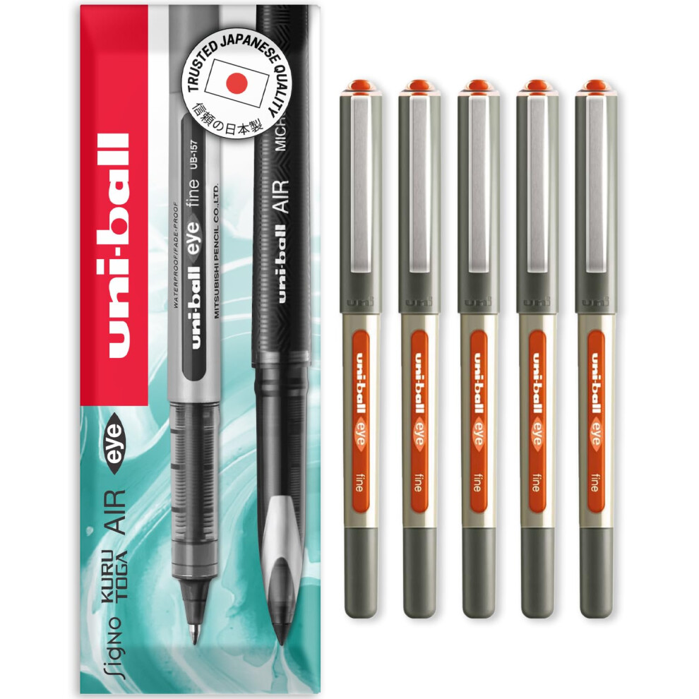 Uni-Ball Eye - Ub-157E Rollerball Pens - 0.7Mm Nib - In Envelope Gift Packaging (Pack Of 5, ) Orange