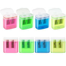 JEFURE Manual Pencil Sharpener with Container - 8PCS in 4 Colors, Double Holes & Lid for Kids, Compact Design for School, Home and Office