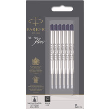 PARKER QUINKflow Ballpoint Pen Ink Refills, Fine Tip, Black, Value Pack of 6
