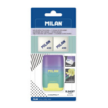 MILAN Blister Pack Turquoise Sunset Compact Sharpener + 2 Replacement Erasers BYM10454
