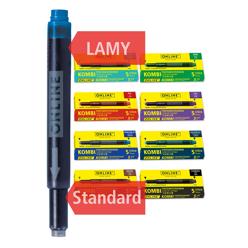 Online 40 X Compatible Lamy Ink Cartridges, Colourful, Universal Cartridges, For All Standard Fountain Pens, Replacement Cartridges, Value Pack Of 5051225027780