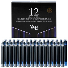 Wordsworth & Black 12 Pack Fountain Pen Ink Refills - Set of 6 Black - 6 Blue Ink Cartridges - International Standard Long Size - Length APPR 2.3" -
