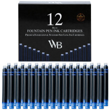 Wordsworth & Black 12 Pack Fountain Pen Ink Refills - Set of 12 Blue Ink Cartridges - International Standard Long Size - Length APPR 2.3" - Base