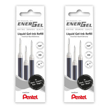 Pentel Energel 0.7mm Refill Metal Tip LR7 - Fits Energel Xm, BL77/BL57/BL37-2 x Wallet of 3-6 Refills - Black Ink