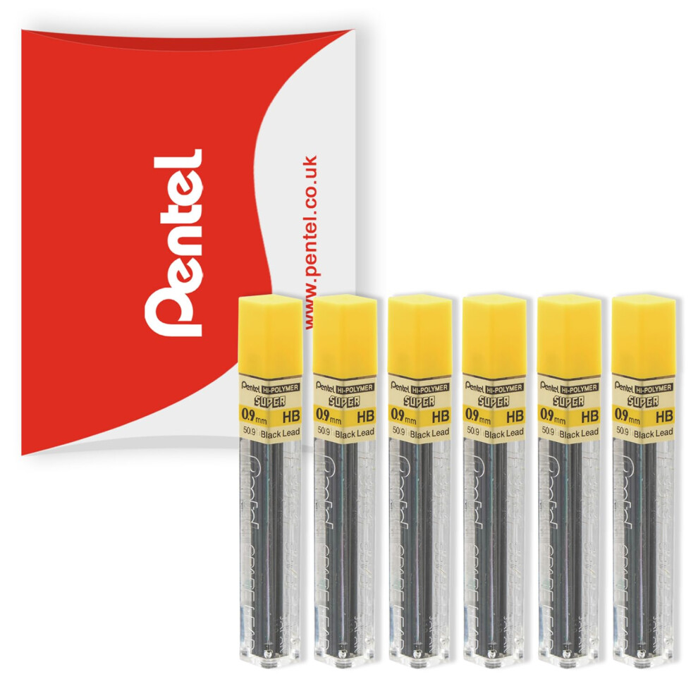 Pentel Super Hi-Polymer Mechanical Refill Leads - For Automatic/Mechanical Pencils - In Pillow Packaging (0.9Mm Hb, Pack Of 6)