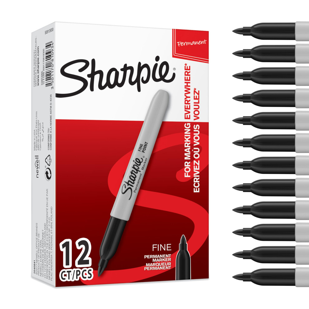 Sharpie Permanent Markers | Fine Point For Bold Details | Ink | 12 Count Marker Pens Black