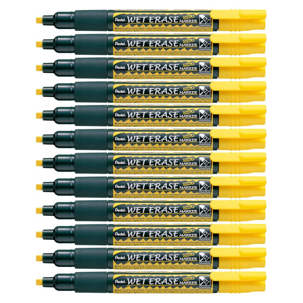 Pentel Wet Erase Chalk Marker Medium Tip - (Pack Of 12) Yellow