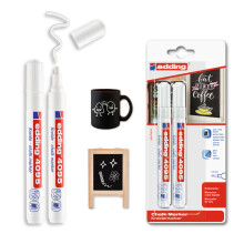 edding 4095 chalk marker - white - 2 chalk pens - round nib 2-3 mm - medium-nib wet wipe pen for chalkboards, windows, glass, mirrors - liquid chalk