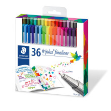 STAEDTLER Fineliner Pens - triplus - for Adult Colouring - 36 Assorted Colours - Pack of 36 - 334 C36
