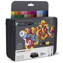 Winsor & Newton, Promarker Brush, Student Designer Wallet, Set of 24, Alcohol Based Dual Tip Markers