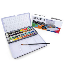 48 Half Pan Watercolour Paint Set - Premium Assorted Vibrant Colour Paints - Compact & Lightweight Palette in Metal Carrying Case, Ideal Travel Set
