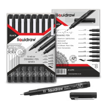 Liquidraw Drawing Pens - Set Of 8 Sizes | Fineliner Black Pens - Waterproof | Includes Brush Pen For Artists, Architects, Technical Drawing | Ideal