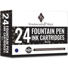 Wordsworth & Black 24 Pack Fountain Pen Ink Refills - Set of 24 Blue Ink Cartridges - International Standard Long Size - Length APPR 2.3" - Base