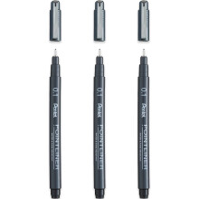 Pentel S20P Pointliner Pigment Liner Technical Drawing Fineliner Pen - 0.1mm - Black Ink - Pack of 3